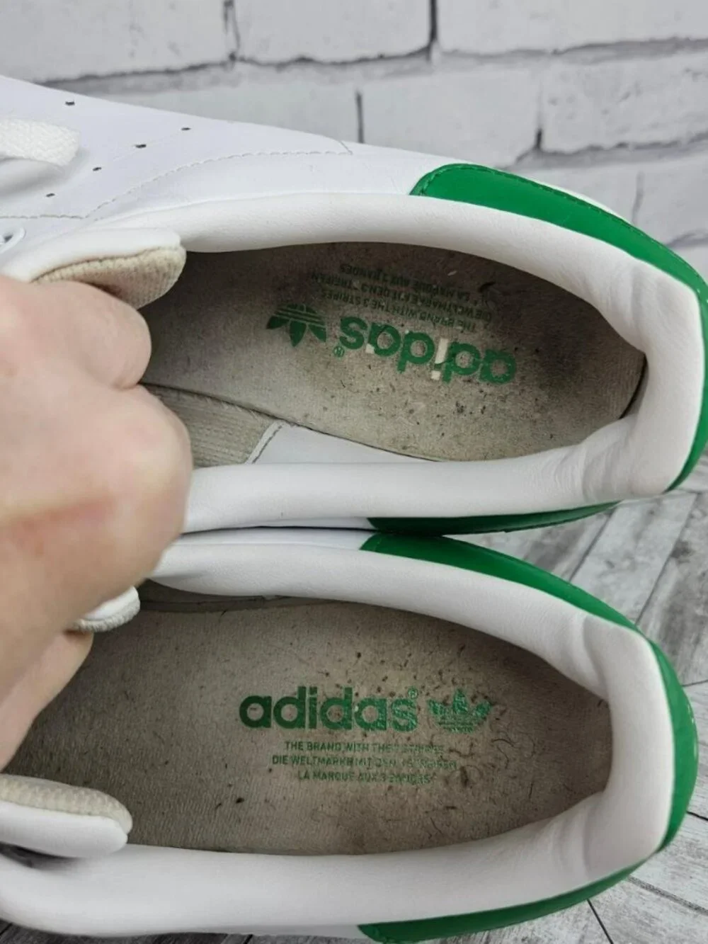 Adidas Mens 12 Stan Smith Classic White Green Leather Sneakers Shoes Preowned